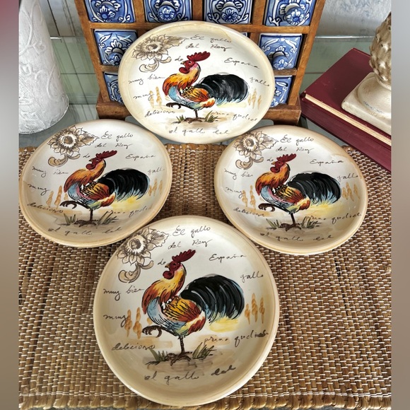 Le Chanticleer Maxcera Rooster/Sunflower 8” Plates, SET/4 - Picture 6 of 8